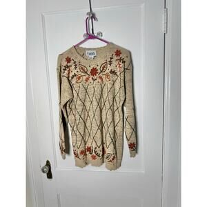 Vintage 90s Teddi Fall Leaf Sweater Cottagecore Embroidered Grandmacore Granny M
